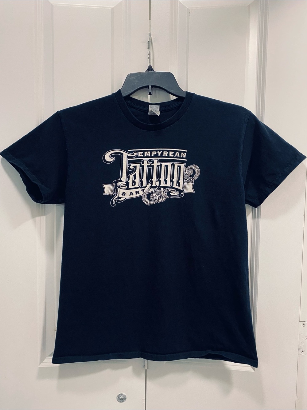 Gildan Black Short Sleeve Tee with White Tattoo Shop Graphic Unisex